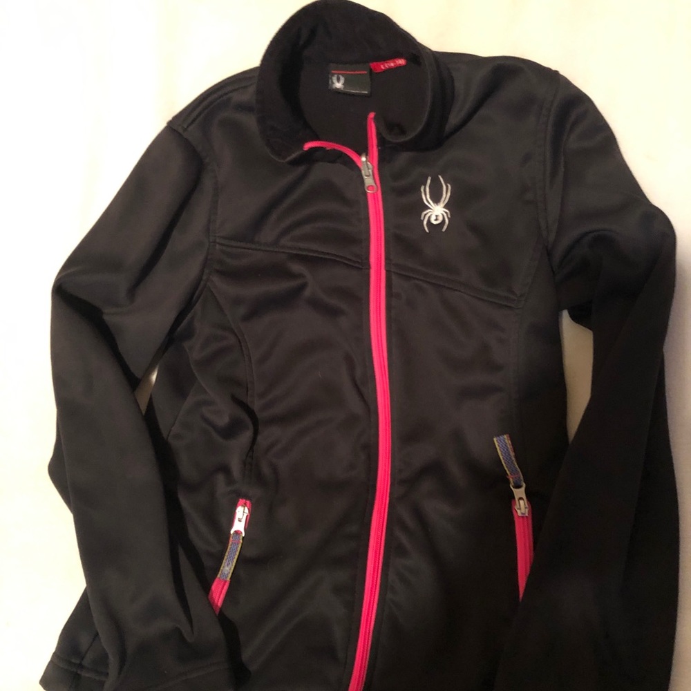 SPYDER Kids L 14/16 Black Punch Pink Endure Full Zip Core Jacket